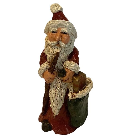 Vtg 1991 Old World Santa Claus Figurine 4.5" Signed DJM Handcrafted Folk Art - Picture 1 of 5